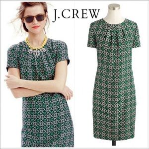 J Crew Silk Lattice Medallion Green Dress 00